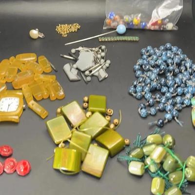 Turquiose and Bakelite Beads, Bakelite Buttons, and Other Components for Jewelry Craft