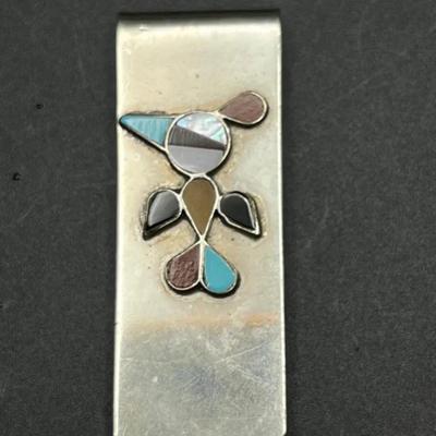 Zuni Native American Silver Mosaic Inlaid Thunderbird Money Clip