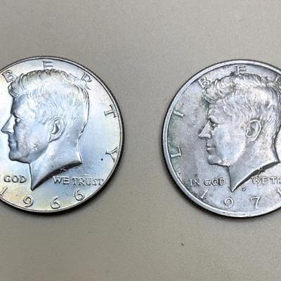 1966 and 1971 Kennedy Half Dollar Coins 0.80oz Total Weight, 2 Coins