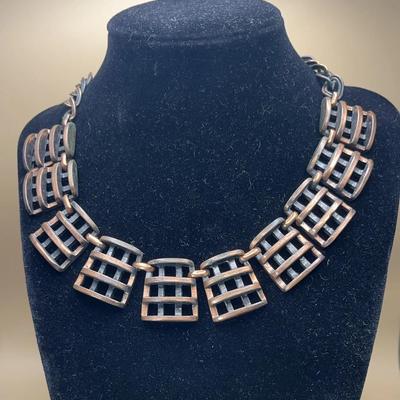 MidCentury Francisco Rebajes Open Work Copper Necklace c1950s - Geometric - Excellent Condition
