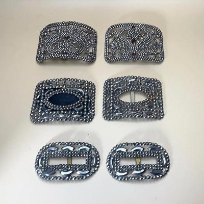 Art Deco LW Paris Steel Shoe Clips and Buckles, 3 Pairs