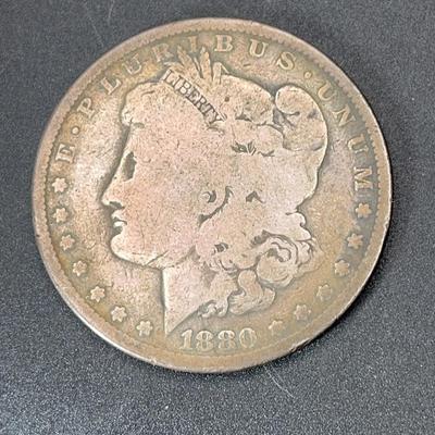Antique 1880 Morgan Silver Dollar Coin, Philadelphia Mint 0.90oz