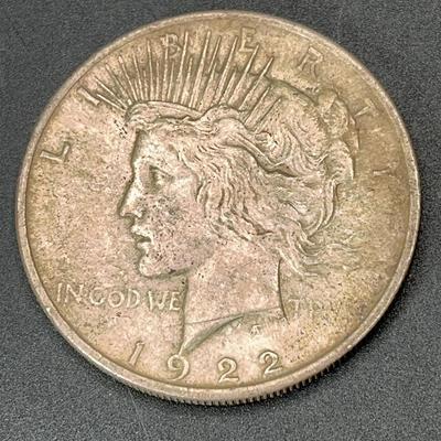 Antique 1922 Peace Silver Dollar Coin 0.95oz - Very Good Condition 