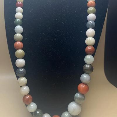 Jade and Onyx Bead Necklace- Multicolored Jade 24”