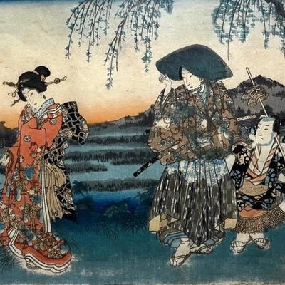 Antique “Tale of Genji”, Utagawa Kunisada aka Toyokuni III, Ukiyo-e Japanese Woodblock Print, c 1840