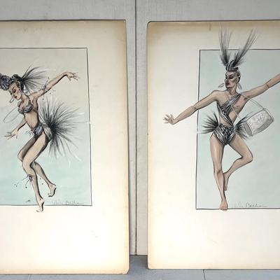 Adele Balkan, Hollywood Regency Era Costume Designer 1907-1999 Costume Design Sketches, 2 Pcs 
