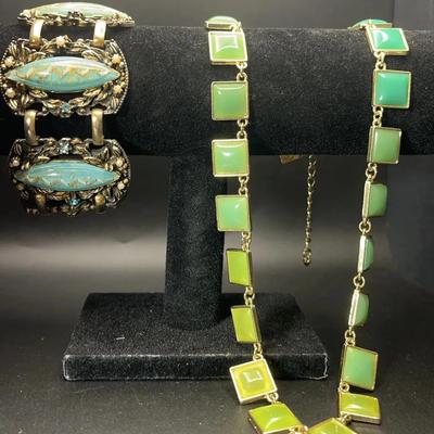 MidCentury Selro Selini Faux Turquoise Cabochon Bracelet & Kate Spade Goldtone Necklace