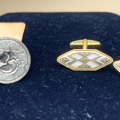 Swank Sterling Silver Cameo and Mother-of-Pearl Vintage Cufflinks