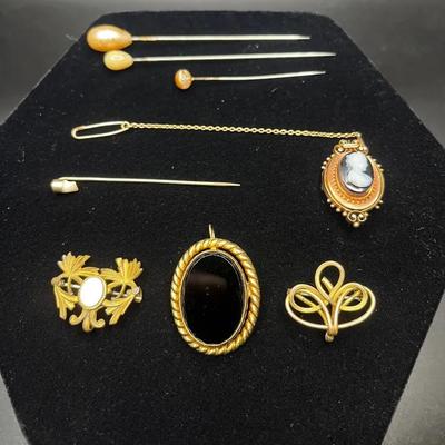 Vintage Gold Coral Stick Pin, Gold-filled Rococo and Love Knot Pin, Vintage Hat Pins 