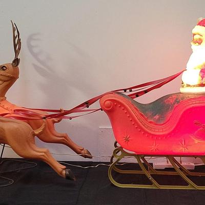 Vintage Poloron Santa Sleigh Blow Mold
