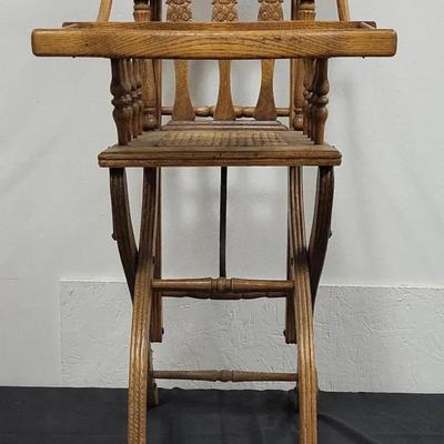 Antique Oak Child's Highchair & Stroller Combination