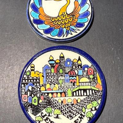 Hand-Painted Jerusalem Wall Plaques – Old City Armenian Pottery & Colorful Bird Design