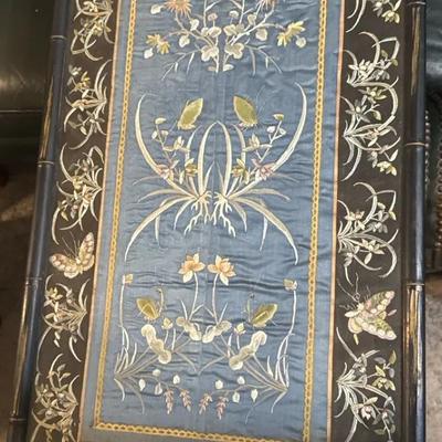 Chinese Silk Embroidery in Lacquered Bamboo Frame – Antique/Vintage Textile Art 