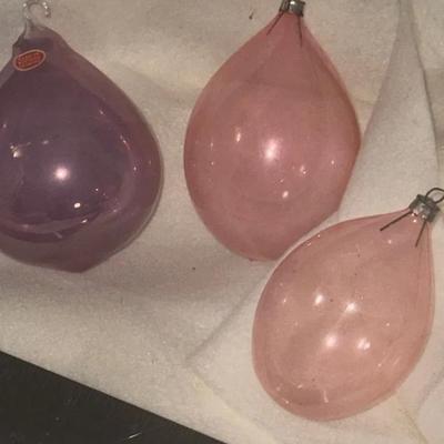 Mid-Century Hand-Blown Glass Teardrop Ornaments – Western Germany Purple + Pink Pair 
