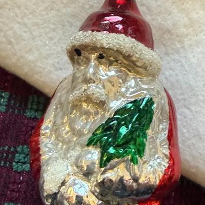 Antique German Blown Glass Santa Ornament – Red Coat, Silvered Body, Early 1900s