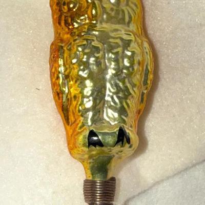 Vintage Glass Owl Figural Ornament – Gold Shimmer – Mid-Century Holiday Decoration 