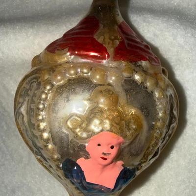 Antique 1930s German Glass Cameo Ornament – Hand-Painted Lady Figure, Teardrop Mold