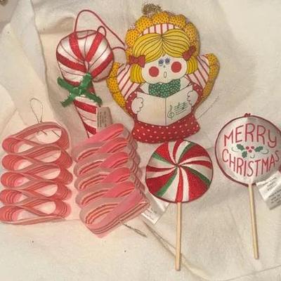 Vintage-Style Christmas Candy Ornaments & Angel Choir Ornament Lot — Peppermint, Ribbon Candy, Lolli