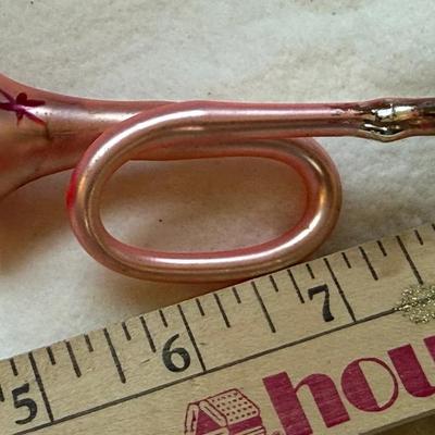 Vintage Pink Glass Bugle Ornament – Hand-Painted Stars, 1950s