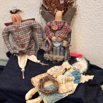 3 Primitive-  Folk Rag Dolls 