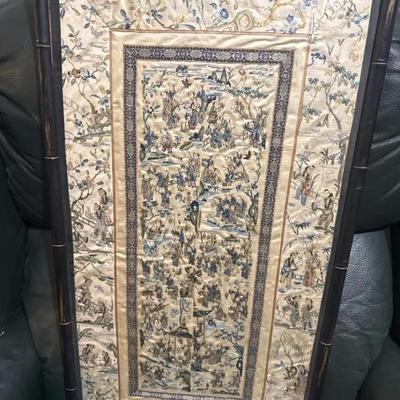  Antique Chinese Silk “Hundred Boys” Embroidery – Large Framed Textile Panel