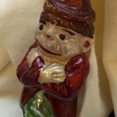 Antique Cross-Armed Glass Elf Ornament – Early European Hand-Painted Figure