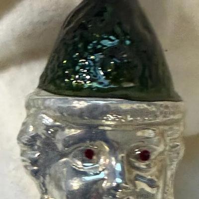 Vintage Blown-Glass Pinecone Ornament with Molded Face – Silver & Green, Mid-Century European 