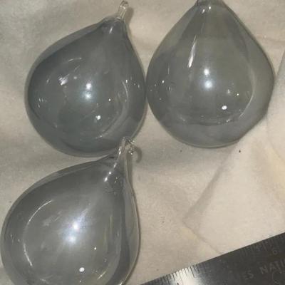 Mid-Century Hand-Blown Silver Teardrop Ornaments – Elegant Set of Three 