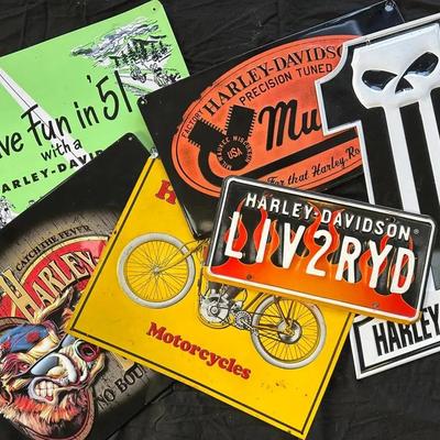 6 Harley Davidson Metal Signs – Garage/Man Cave Decor