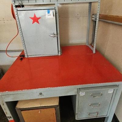 General Fireproofing Desk With Overhead Storage  Cabinet  And Additional Cabinet