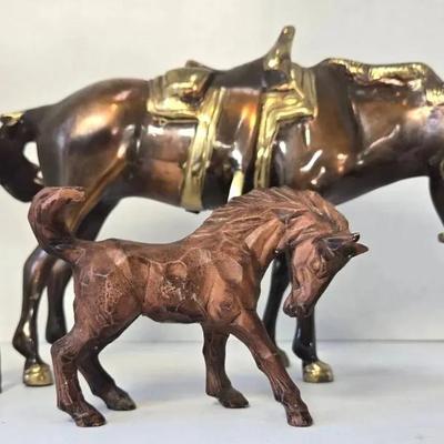 Western Horse Figurines – Solid Brass/Copper Tone, Brass/Bronze Tone & Ceramic Woodcut Style