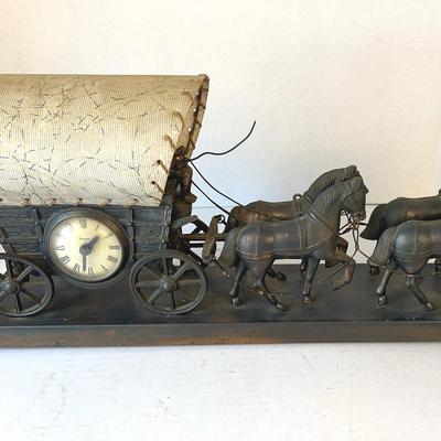 United Clock Corp. Horse-Drawn Covered Wagon w/light