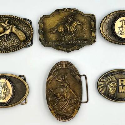 Brass/Bronze Finish Belt Buckles: Western, Wells Fargo & Red Man - Lot K