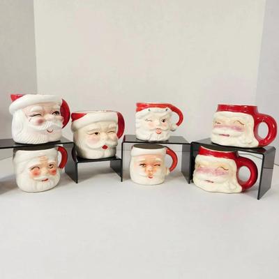 Assorted Winking Santa Mugs Collectible Vintage 50s-60s Christmas Set Of 7
