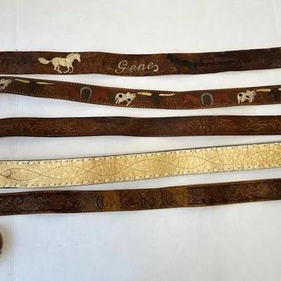 5 Western Leather Belts w/ Belt Buckles – Various Sizes