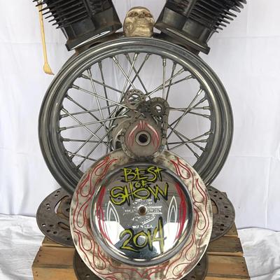 Custom “Best of Show 2014” Harley-Davidson Motorcycle Trophy – Engine & Wheel Sculpture 