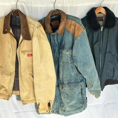 Men’s Workwear Jacket Lot – Dickies w/ Harley Davidson Patches, Police Bomber & Hunt Club