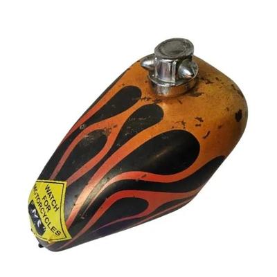 Custom Flame-Painted Motorcycle Gas Tank – Spiked Cap, 17” x 19”