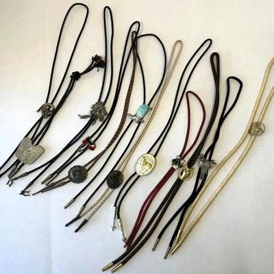 12 Western Bolo Ties – Mixed Leather & Woven Styles