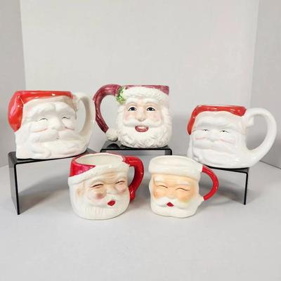 Lot Of 5 Assorted Eclectic Christmas Santa Mugs 