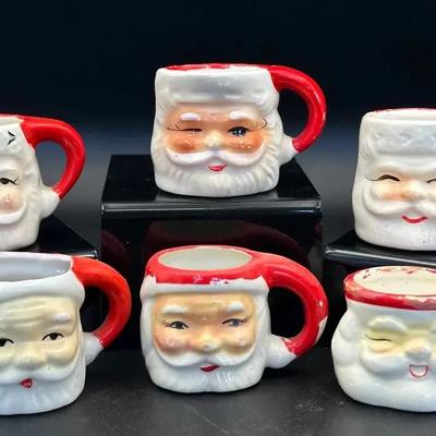 6 Mini Santa Mugs – Winking Faces, Japan Marks