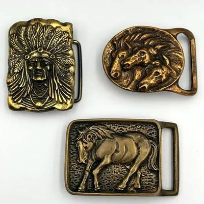 1970’s Solid Brass Western & Native American Belt Buckles - Lot I