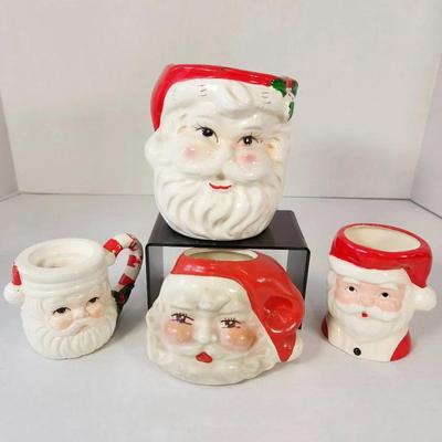 Festive Assortment of Vintage Ceramic Santa Christmas Candle Holders 
