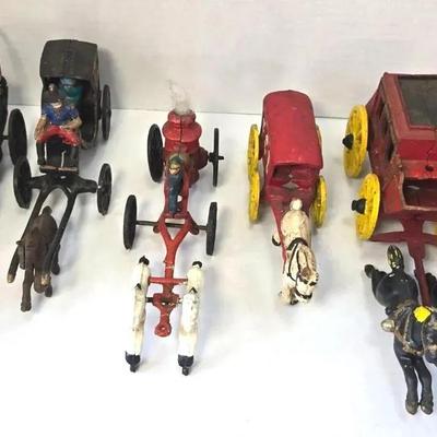 Cast Iron Horse-Drawn Toy Wagons & Carriages