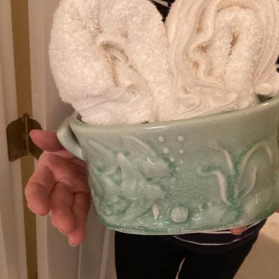 Sale Photo Thumbnail #143: Green ceramic console bowl with handles img 3411