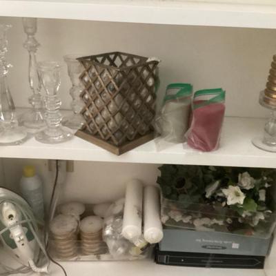 Sale Photo Thumbnail #141: Glass candlesticks and latticed candle holder