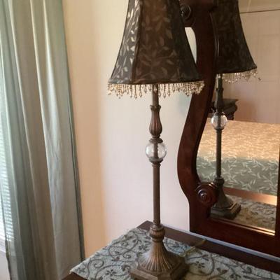 Sale Photo Thumbnail #108: Bronze finish table lamp with beaded shade