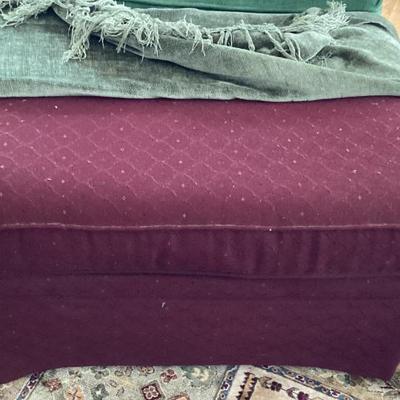 Sale Photo Thumbnail #218: Upholstered ottoman in burgundy fabric img 3527