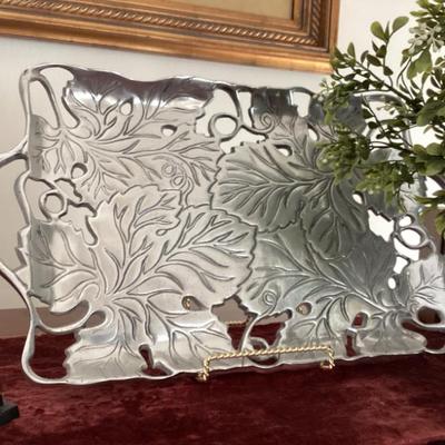 Sale Photo Thumbnail #115: Decorative metal tray with leaf design img 3639