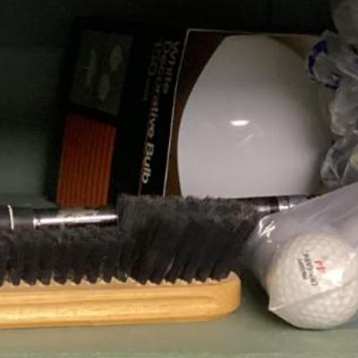 Sale Photo Thumbnail #76: Bag of golf balls wooden pool table felt brush img 3433